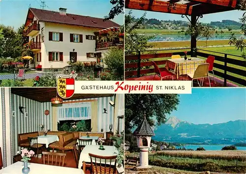 AK / Ansichtskarte  Drobollach_Faaker_See_Kaernten_AT Gaestehaus Kopeinig St Niklas Gastraum Bildstock Seepanorama