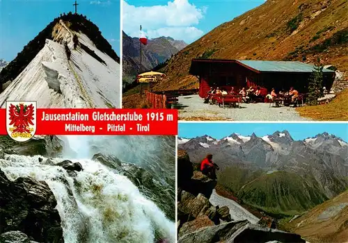 AK / Ansichtskarte  Mittelberg_Pitztal_Tirol Jausenstation Gletscherstube Gipfelkreuz Wasserfall Panorama