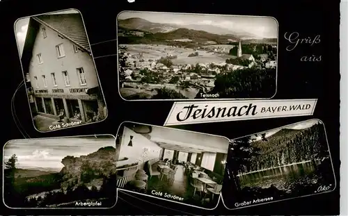AK / Ansichtskarte 73914585 Teisnach Cafe Schroetter Gastraum Panorama Arbergipfel Grosser Arbersee