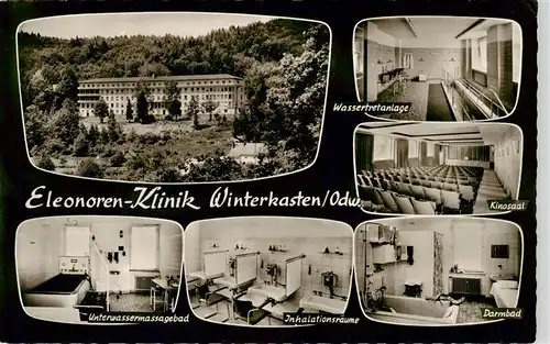 AK / Ansichtskarte 73914588 Winterkasten_Lindenfels Eleonoren Klinik Wassertretanlage Kinosaal Unterwassermassagebad Inhalationsraeume Darmbad