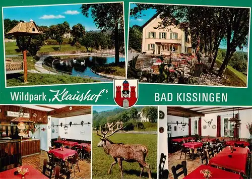 AK / Ansichtskarte  Bad_Kissingen Restaurant Cafe Wildpark Klaushof Gastraeume Schwanenteich Hirsch