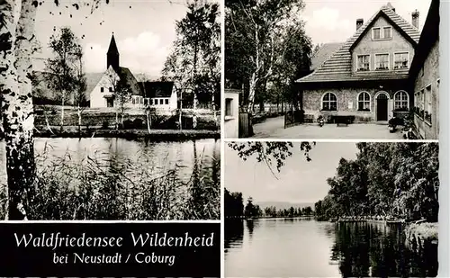 AK / Ansichtskarte 73914706 Neustadt_Coburg Gaststaette Waldfriedensee Wildenheid Kirche Seepartie