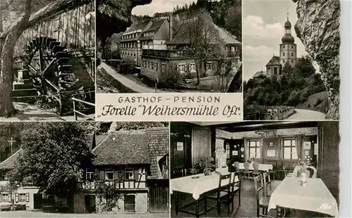 AK / Ansichtskarte 73914760 Weismain Gasthof Pension Forelle Weihersmuehle Gastraum Muehlrad Kirche