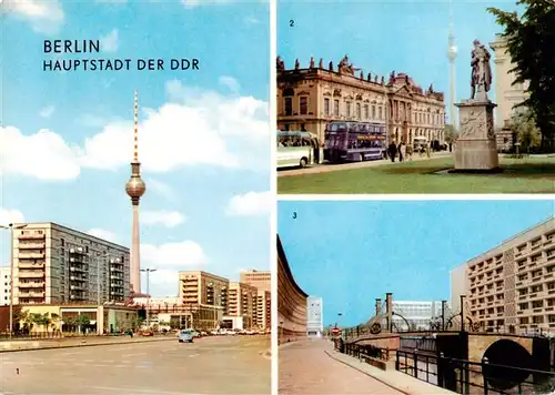 AK / Ansichtskarte 73914797 Berlin Karl Marx Allee mit Fernseh und UKW Turm Museum fuer Deutsche Geschichte Jungfern Bruecke