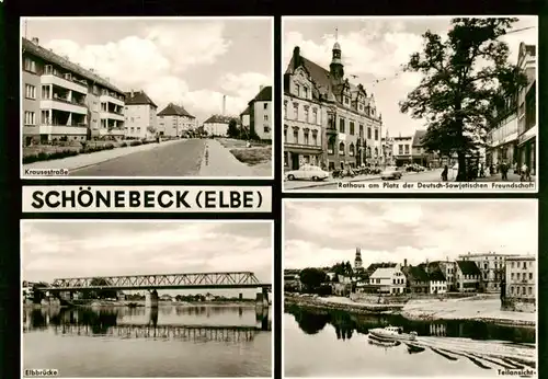 AK / Ansichtskarte  Schoenebeck_Elbe Krausenstrasse Rathaus am Platz der DSF Elbbruecke Teinansicht