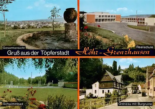 AK / Ansichtskarte  Hoehr-Grenzhausen Panorama Realschule Schwimmbad Grenzau mit Burgruine