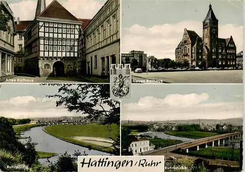 AK / Ansichtskarte 73914877 Hattingen__Ruhr Altes Rathaus Neues Rathaus Ruhrpartie Ruhrbruecke