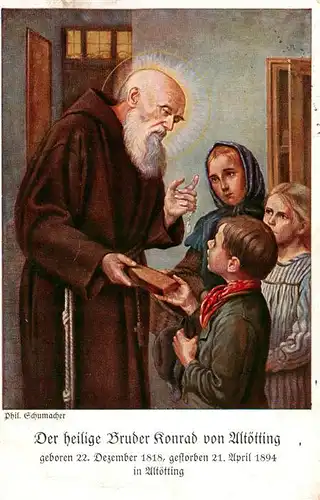 AK / Ansichtskarte 73914898 Altoetting Der heilige Bruder Konrad von Altoetting mit Kindern