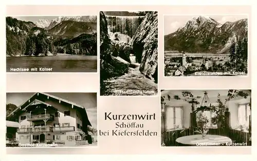 AK / Ansichtskarte 73914970 Schoeffau_Kiefersfelden Hechtsee mit Kaiser Giessenbachklamm Ortspartie Gasthof Kurzenwirt Gastzimmer