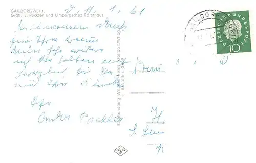 AK / Ansichtskarte  Gaildorf Graefl von Pueckler und Limpurgsches Forsthaus