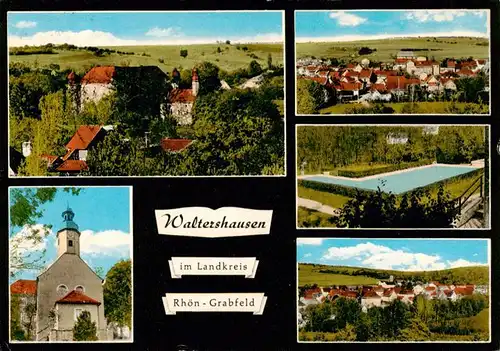 AK / Ansichtskarte 73915052 Waltershausen_Unterfranken Panorama Kirche Schwimmbad