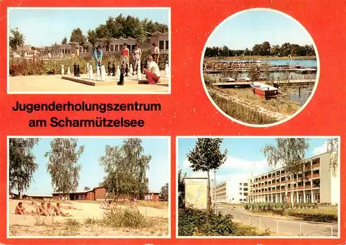 AK / Ansichtskarte  Wendisch_Rietz Jugenderholungszentrum am Scharmuetzelsee Freizeitflaeche Bootshafen Strandmotiv Blick zu den Bettenhaeusern