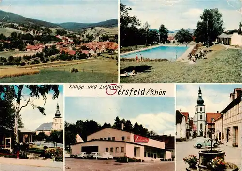 AK / Ansichtskarte 73915076 Gersfeld_Rhoen Panorama Schwimmbad Kirche Halle Marktplatz