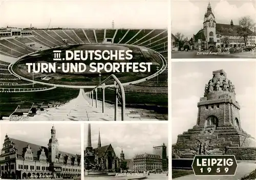 AK / Ansichtskarte  Leipzig Deutsches Turn und Sportfest Altes Kaufhaus Karl Marx Platz Zoo und Kongresshalle Voelkerschlachtdenkmal