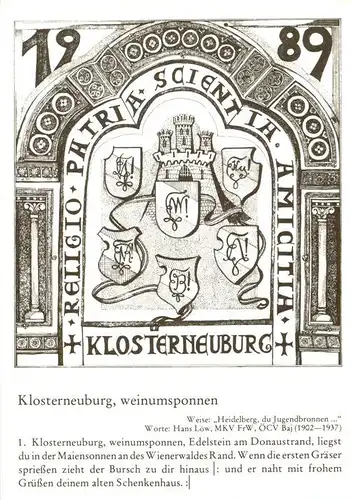 AK / Ansichtskarte 73915083 Klosterneuburg 70 Jahre KoeMV im MKV Arminia 100 Jahre Farbstudenten
