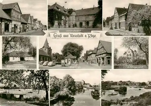 AK / Ansichtskarte  Neustadt_Ruebenberge Leinstr Landratsamt Schulstr mit Jugendherberge Kreiskrankenhaus Marktstr Amtsgericht Leinepartie Wasserfall Kleine Leine