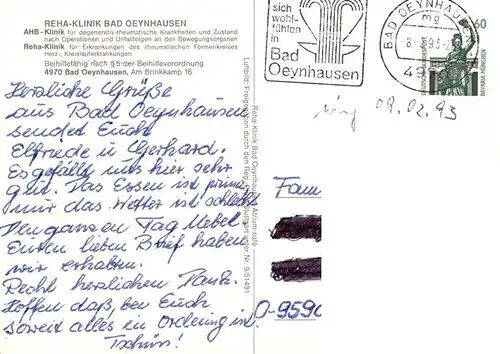 AK / Ansichtskarte  Bad_Oeynhausen Reha Klinik Bad Oeynhausen Fliegeraufnahme Hallenbad Zimmer Roentgen Spielzimmer Gymnastikraum