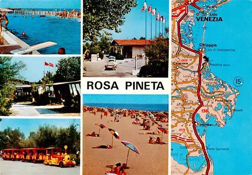 AK / Ansichtskarte  Rosolina_Mare_Rovigo_IT Rosa Pineta Strandpartien Inselbahn Gebietskarte