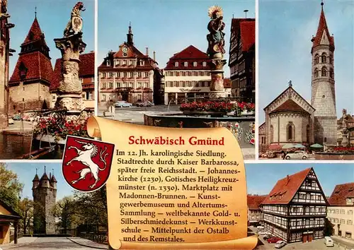 AK / Ansichtskarte 73915472 Schwaebisch_Gmuend Heiligkreuzmuenster Marktplatz Madonnen Brunnen Ortspartie