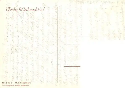 AK / Ansichtskarte 73915544 Kuenstlerkarte M.Schonermark M. Josef Mueller Nr. 5838 Frohe Weinachten Krippe Engeln