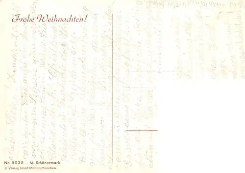 AK / Ansichtskarte  Kuenstlerkarte M.Schonermark M. Josef Mueller Nr. 5838 Frohe Weinachten Krippe Engeln