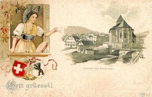 AK / Ansichtskarte  Appenzell_IR Kirche Trachtenmaedchen