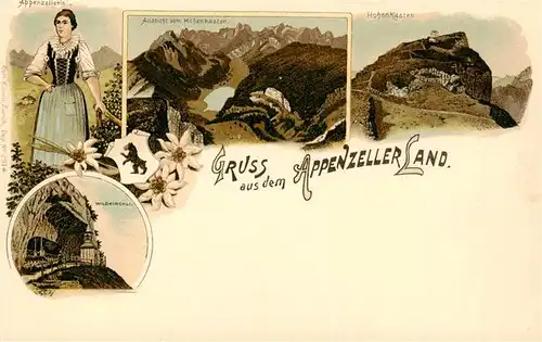 AK / Ansichtskarte  Appenzeller_Land_IR Appenzellerin Blick vom Hohenkasten Wildkirchli