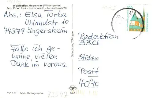 AK / Ansichtskarte 73915961 Lorch_Remstal_BW Waldkaffee Muckensee