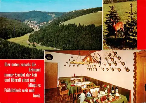 AK / Ansichtskarte 73916010 Wilhelmsthal_Oberfranken Gasthaus zum Gockelwirt im Gruempeltal Panorama Gastraum Reh