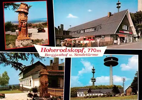 AK / Ansichtskarte 73916029 Hoherodskopf_Schotten Berggeist Paule Berggasthof und Sendetuerme