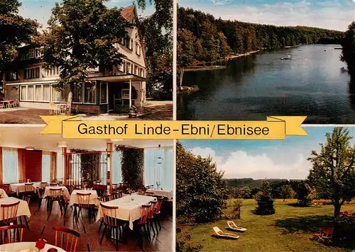 AK / Ansichtskarte 73916077 Ebnisee_Welzheim Gasthof Linde Ebni Gastraum Liegewiese Seepartie