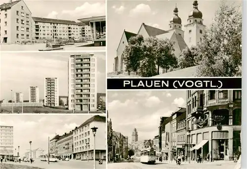 AK / Ansichtskarte  Plauen__Vogtland Neubauten im Bahnhofsviertel Punkthaeuser Bahnhofstrasse Hauptkirche St Johannis Centralhotel