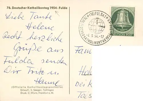 AK / Ansichtskarte 73916259 Fulda 76. Deutscher Katholikentag 1954