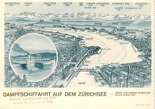 AK / Ansichtskarte  Zuerichsee_ZH Limmatpanoramakarte Dampfschiffahrt auf dem Zuerichsee