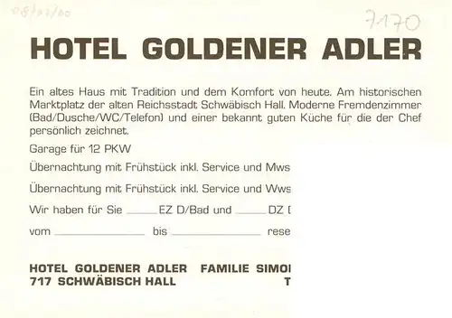 AK / Ansichtskarte 73916465 Schwaebisch_Hall Fliegeraufnahme Hotel Goldener Adler