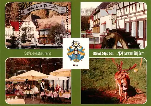 AK / Ansichtskarte 73916486 Eisenberg__Thueringen Cafe Restaurant Waldhotel Pfarrmuehle Freiterrasse Reh