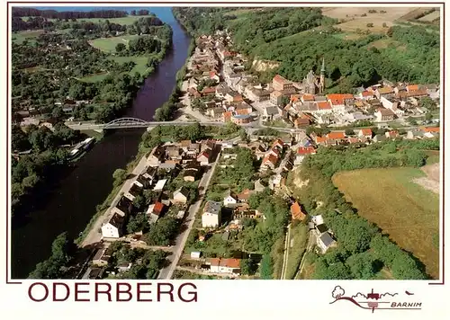AK / Ansichtskarte 73916576 Oderberg_Mark_Brandenburg mit Alter Oder Oderberger See und Raddampfer Riesa Fliegeraufnahme