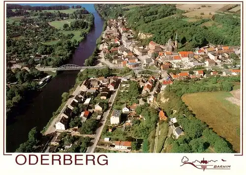 AK / Ansichtskarte  Oderberg_Mark_Brandenburg mit Alter Oder Oderberger See und Raddampfer Riesa Fliegeraufnahme