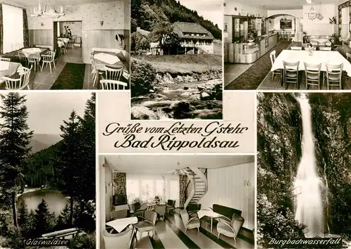 AK / Ansichtskarte  Bad_Rippoldsau_Schwarzwald Hotel Restaurant Zum Letzten Gstehr Gastraeume Glaswaldsee Burgbachwasserfall