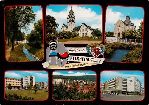 AK / Ansichtskarte 73916619 Kelkheim Kanal Kirchen Wohnblock Panorama Kreissparkasse