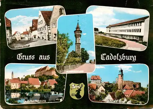 AK / Ansichtskarte 73916631 Cadolzburg Marktplatz Schulhaus Hohenzollernburg Aussichtsturm Kirche und Burg