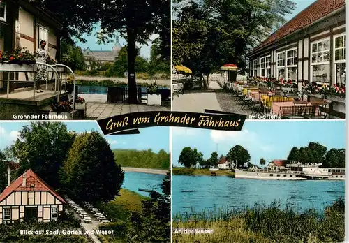AK / Ansichtskarte 73916634 Grohnde Grohnder Faehrhaus Im Garten Blick auf Saal Garten und Weserpartie