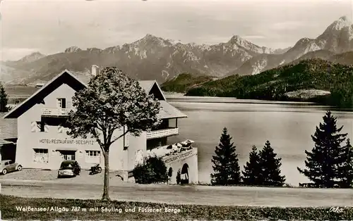 AK / Ansichtskarte  Weissensee_Fuessen Hotel Seespitz mit Saeuling und Fuessener Berge