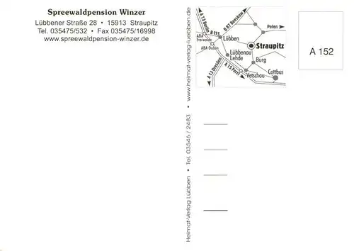 AK / Ansichtskarte  Straupitz Spreewaldpension Winzer Gastraum Zimmer Liegewiese Kirche