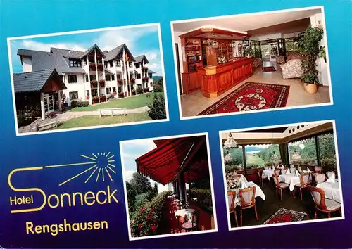 AK / Ansichtskarte 73917165 Rengshausen_Knuellwald Hotel Sonneck Rezeption Terrasse Gastraum