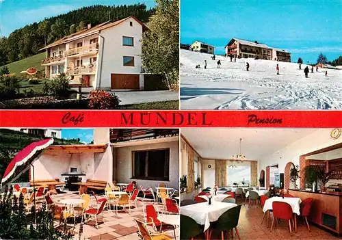 AK / Ansichtskarte  Warmensteinach Cafe Muendel Pension Gastraum Terrasse Skipiste