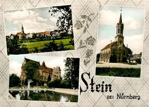 AK / Ansichtskarte 73917360 Stein_Nuernberg Ortsansicht mit Kirche Schloss Freibad