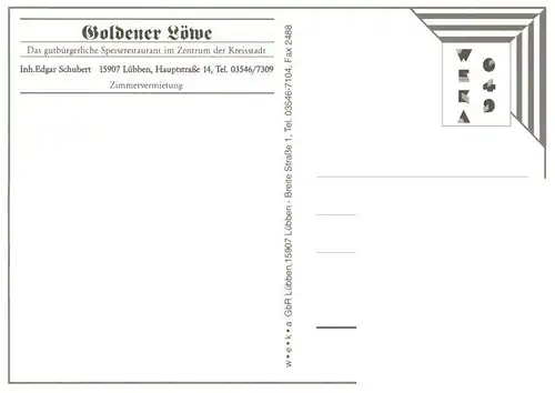 AK / Ansichtskarte  Luebben_Spreewald Speiserestaurant Goldener Loewe Gaststube Terrasse
