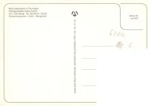 AK / Ansichtskarte  Bad_Liebenstein Waldgaststaette Hubertushof Gartenrestaurant Cafe Biergarten
