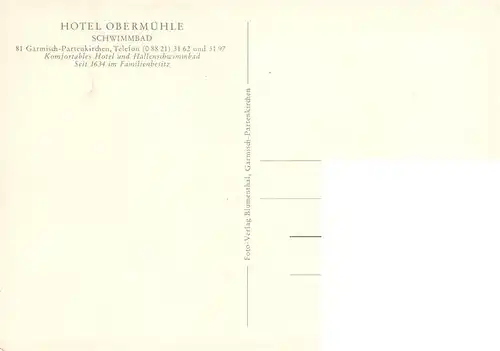 AK / Ansichtskarte  Garmisch-Partenkirchen Hotel Obermuehle